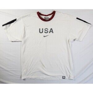 Vintage Nike USA Center Swoosh Ringer T Shirt USA Size Large White Red Blue 2006